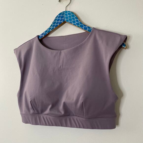 GIRLFRIEND COLLECTIVE Jolene Cropped Bra Cap Sleeve Padded Top Size Large - Picture 3 of 8